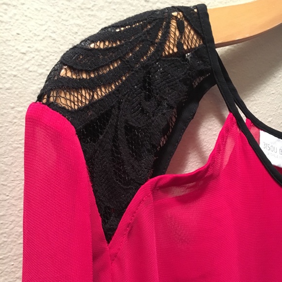 Large BISOU BISOU Pink Shear Blousen Elastic waist - Picture 2 of 8